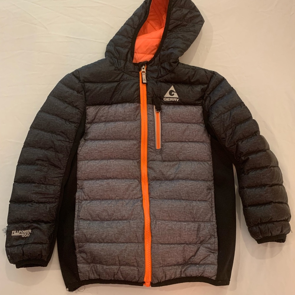 Gerry Packable Puffer kids coat - XS 5/6 - black/grey/orange